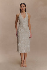 Lenore Silk Lace Halter Midi Dress - Ivory