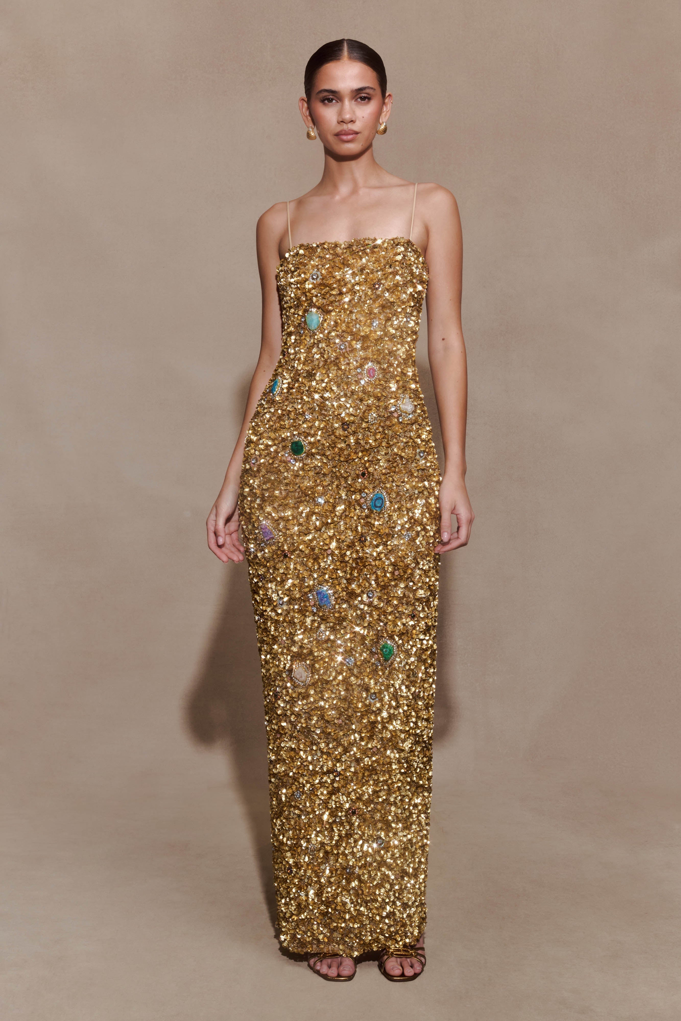 Porter Hand Beaded Midi Dress - Gold