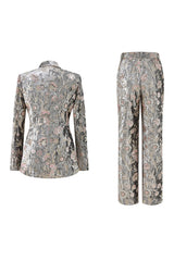 Sparkly Grey 2 Piece Floral Peak Lapel Women Prom Suit