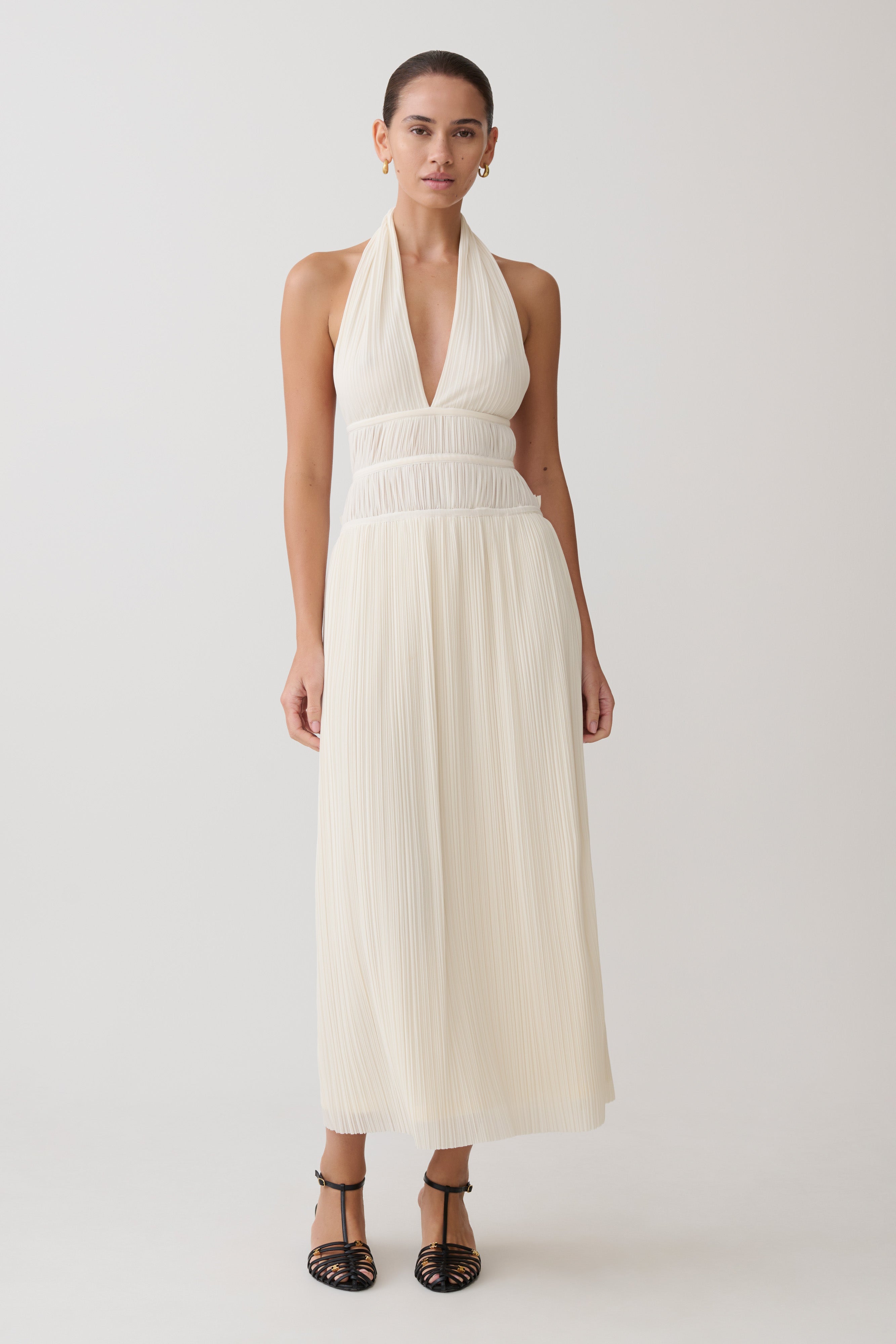 Thien Cowl Halter Midi Dress - Ivory