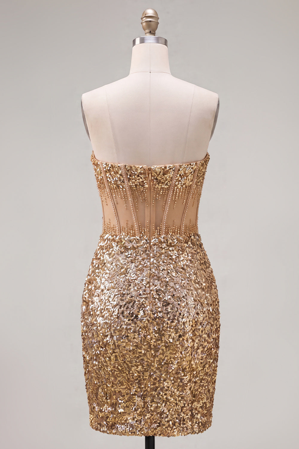 Strapless Corset Golden Glitter Bodycon Homecoming Dress