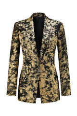 Sparkly Black Golden Notched Lapel 2 Piece Women Prom Suit