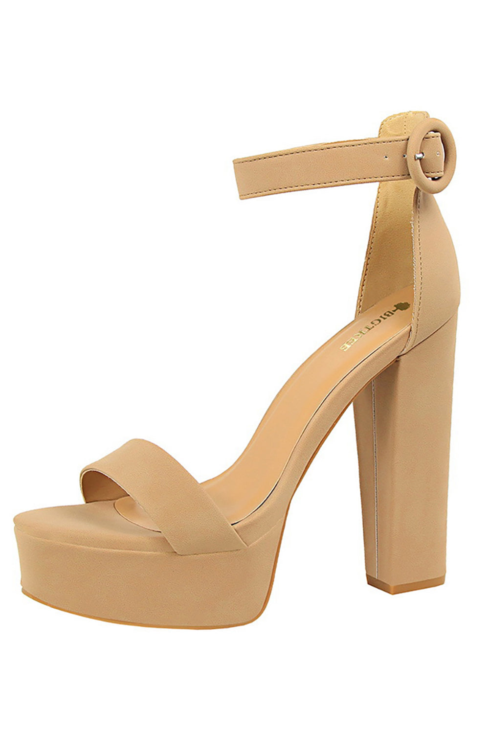 Khaki Chunky High Heel Sandals