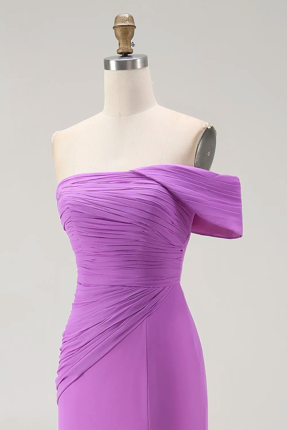 One Shoulder Purple Ruched Sheath Long Formal Dress with Slit