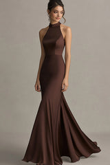 Halter Coffee Mermaid Long Formal Dress