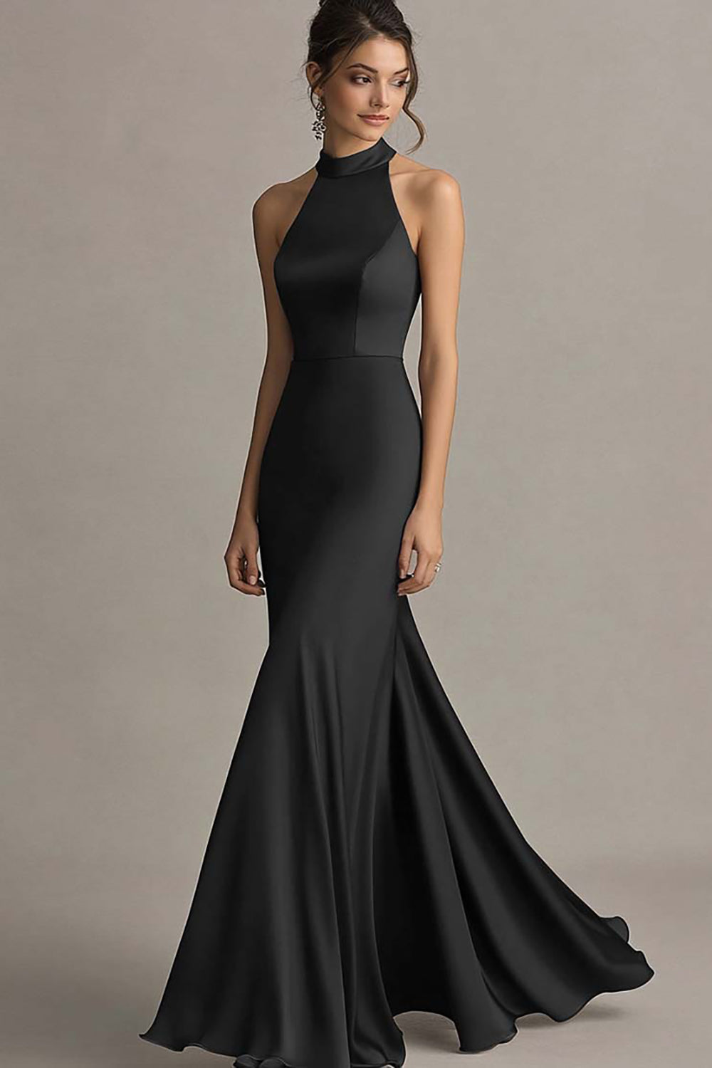 Halter Coffee Mermaid Long Formal Dress