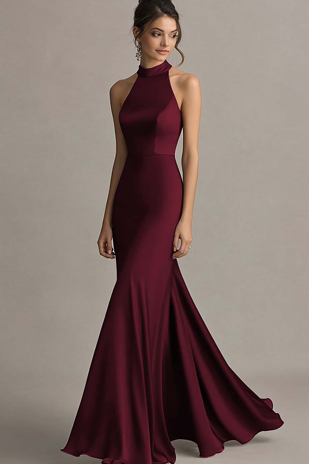 Halter Coffee Mermaid Long Formal Dress