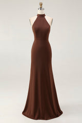 Halter Coffee Mermaid Long Formal Dress