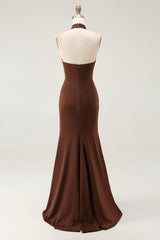 Halter Coffee Mermaid Long Formal Dress