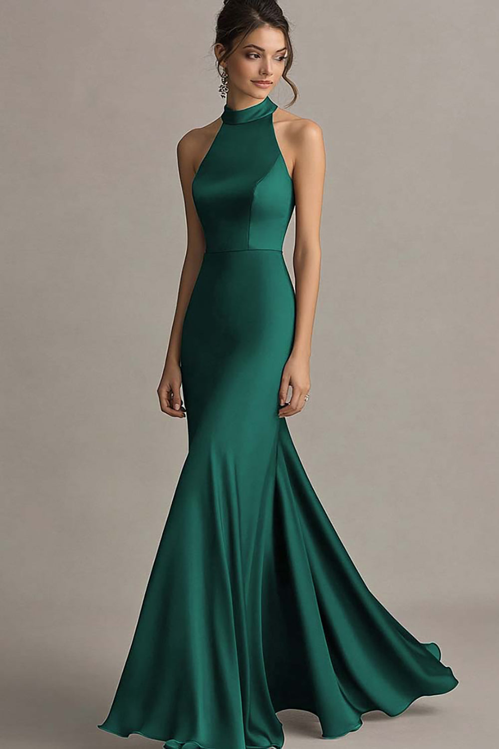 Halter Coffee Mermaid Long Formal Dress