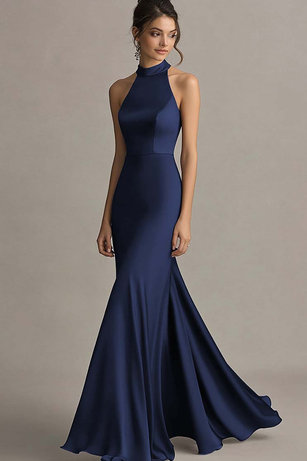 Halter Coffee Mermaid Long Formal Dress