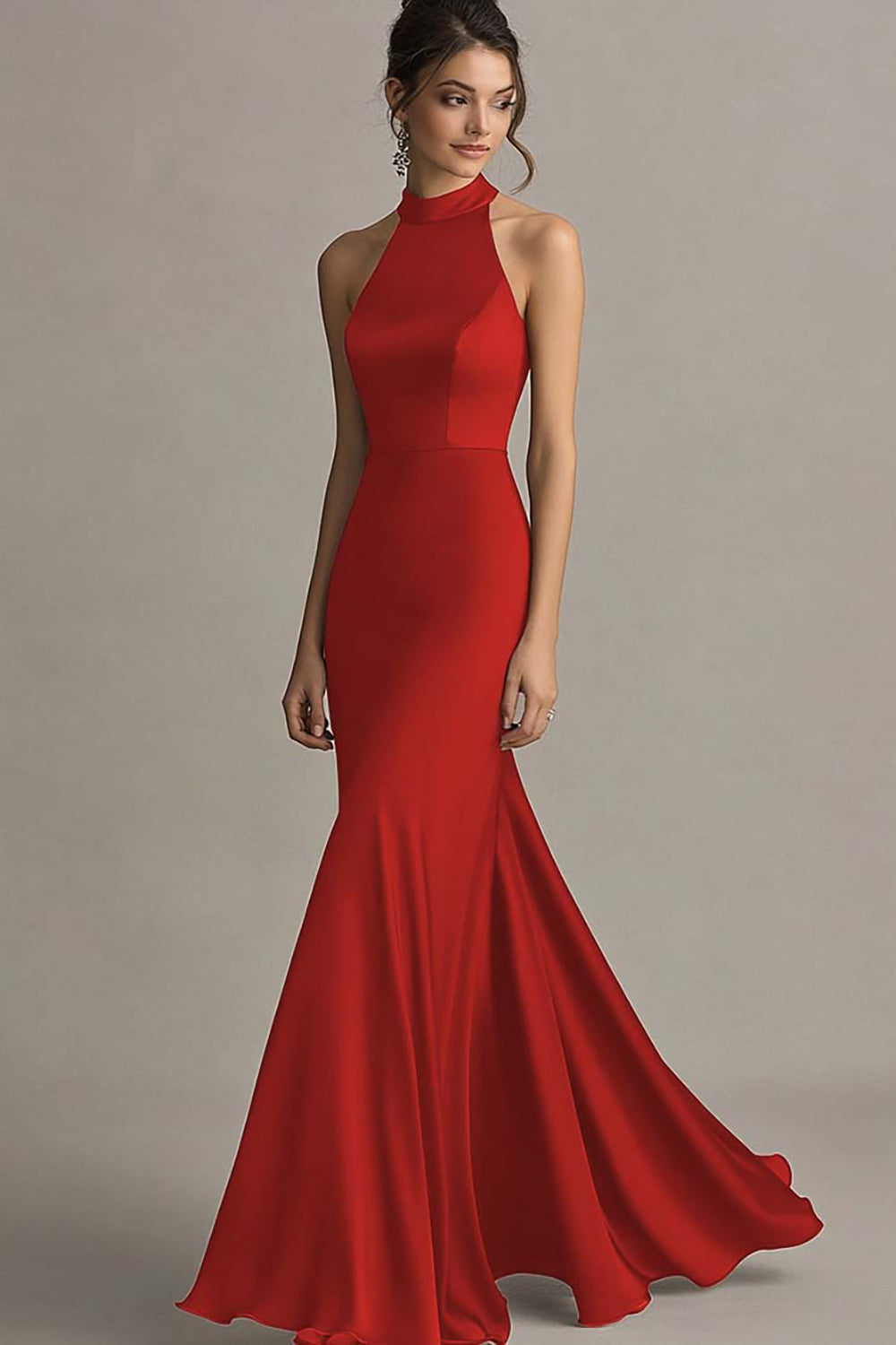Halter Coffee Mermaid Long Formal Dress