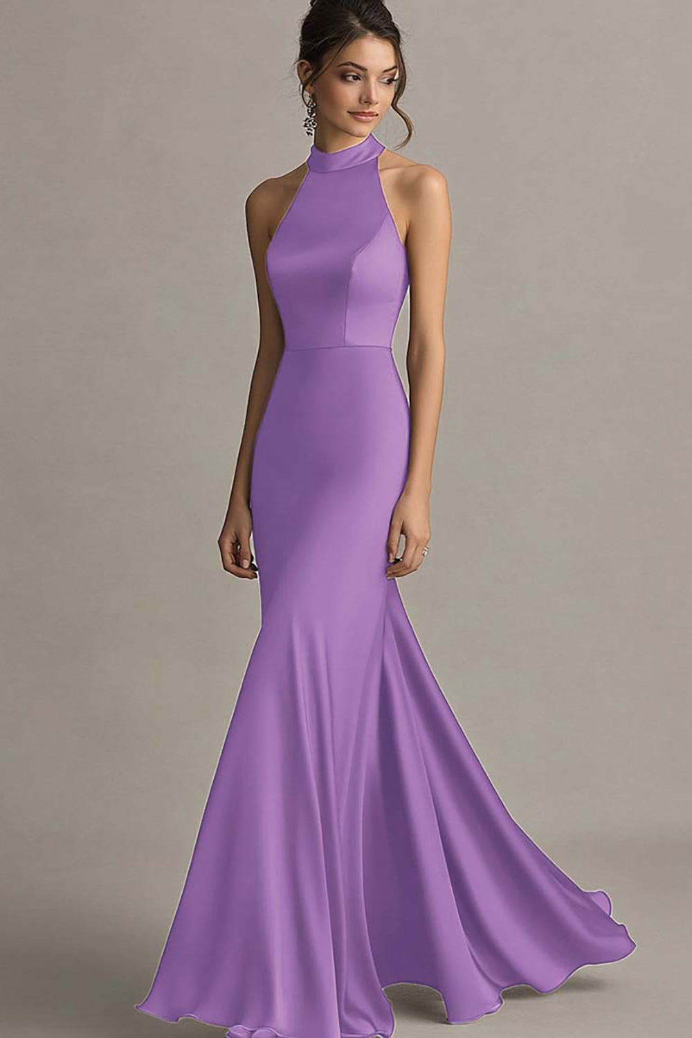 Halter Coffee Mermaid Long Formal Dress