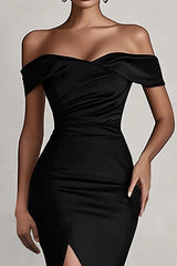 Black Off the Shoulder Mermaid Long Formal Dress with Slit