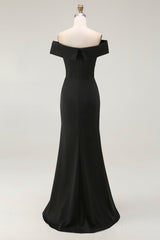 Black Off the Shoulder Mermaid Long Formal Dress with Slit