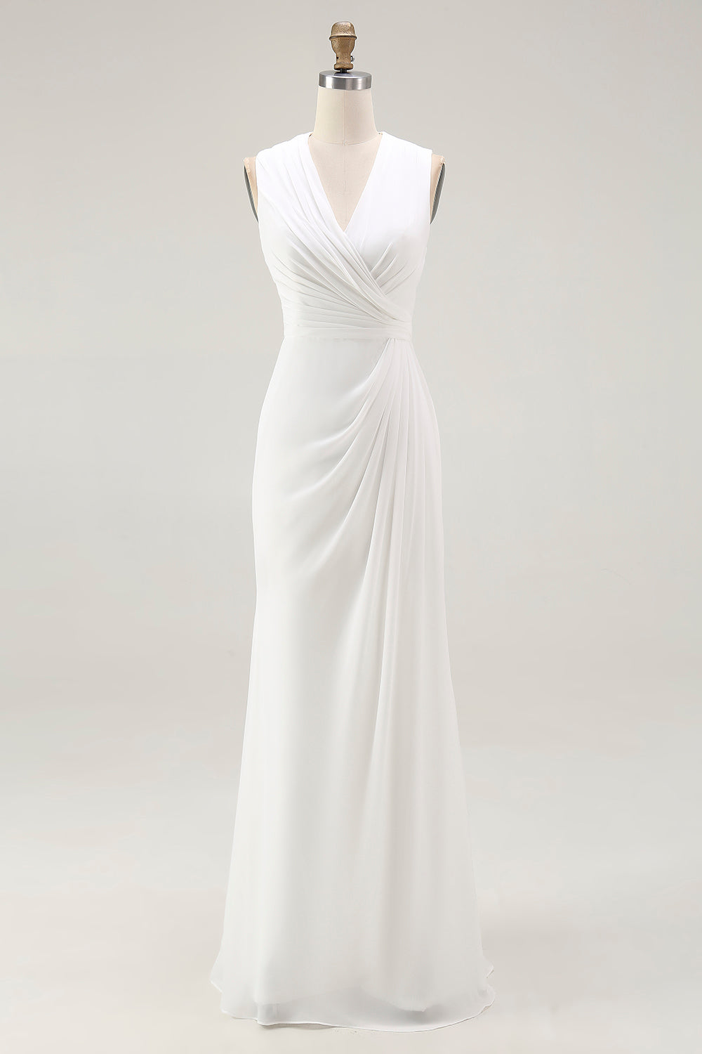 White Ruched V-Neck Sheath Bridal Shower Dress