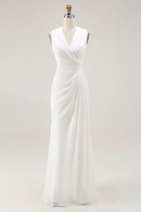White Ruched V-Neck Sheath Bridal Shower Dress