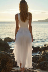 White Deep V-Neck High Low Chiffon Beach Engagement Dress