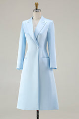 Sky Blue Peak Laplel Midi Business Casual Dress with Long Sleeves
