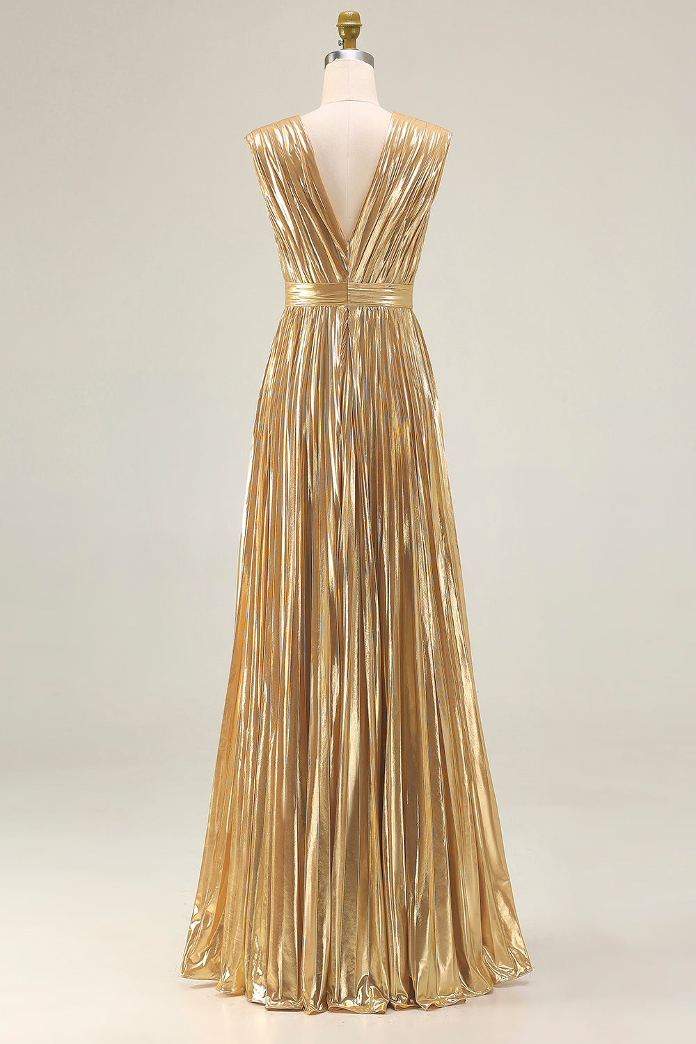 Sparkly Gold A-Line Metallic Pleated Prom Dress