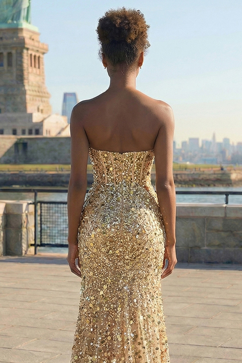 Sparkly Silver Strapless Corset Mermaid Prom Dress With Slit