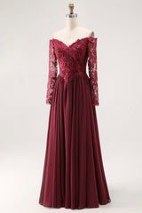Cabernet A Line Long Sleeve Chiffon Mother Of the Bride Dress with Appliques