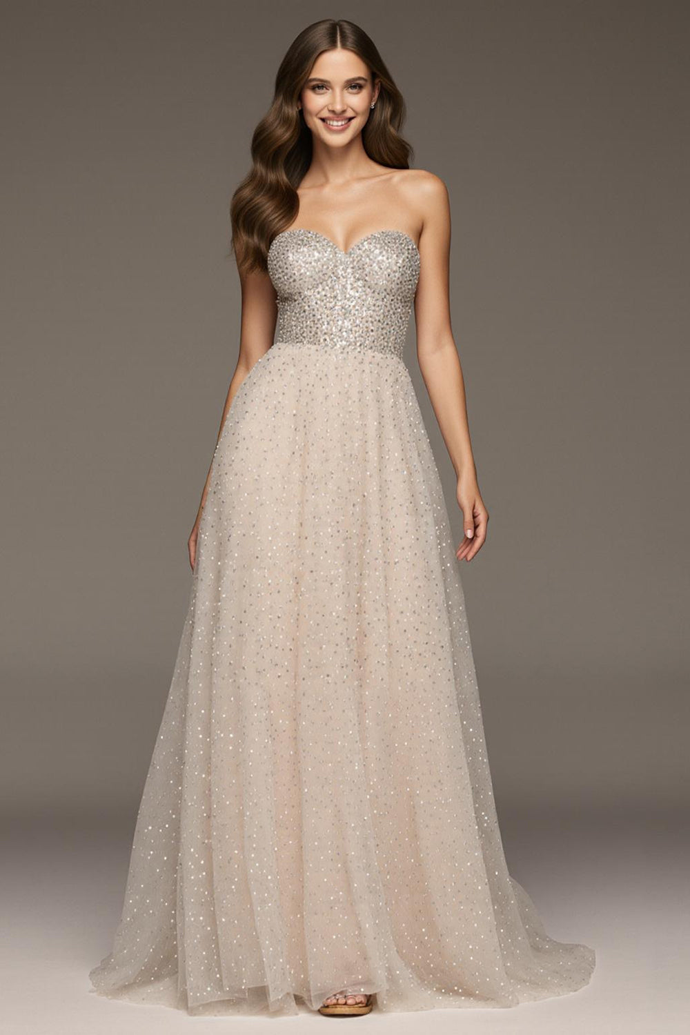 Strapless A-Line Ivory Sequin Prom Dress