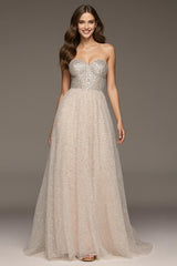 Strapless A-Line Ivory Sequin Prom Dress