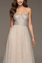 Strapless A-Line Ivory Sequin Prom Dress