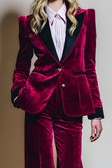 Velvet Burgundy 2 Piece Single Breasted Peak Lapel Prom Suits