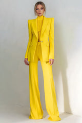 Yellow Peak Lapel Long Sleeve Slim Fit Women Suits