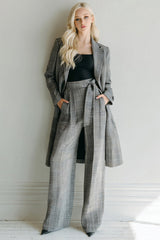 2-Piece Grey Plaid Notched Lapel Blazer Coat Pants Suits