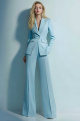 Blue Slim Fit Peak Lapel 2-Piece Women Suits