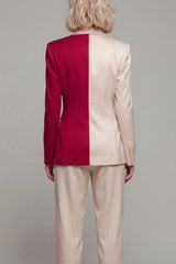 Light Khaki Red ColorBlock 2-Piece Notched Lapel Women Suits