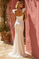 Ivory Mermaid V-Neck Maxi Wedding Dress With Slit
