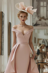 Blush Pink Off The Shoulder Sheath Mother Of The Bride Dress