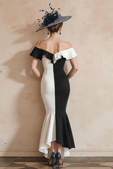Off The Shoulder Mermaid Black and White Mother of the Bride Dress