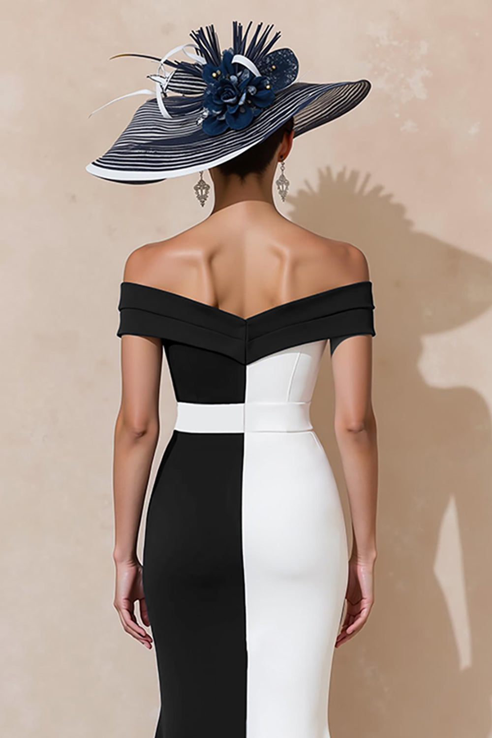 Black and White Off The Shoulder Mermaid Midi Dress