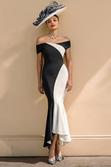 Black and White Mermaid Off The Shoulder Mother Of The Bride Dress