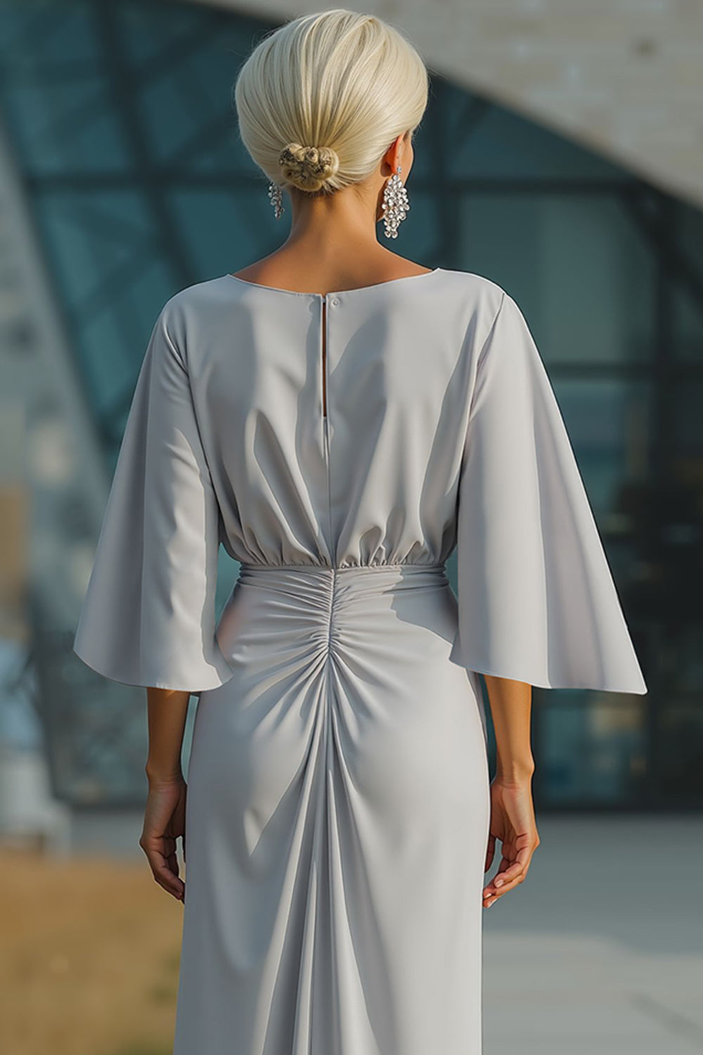 Silver Sheath Boat Neck Maxi Mother Of The Bride Dress