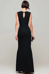 Black Sheath Bateau Neck Long Formal Dress