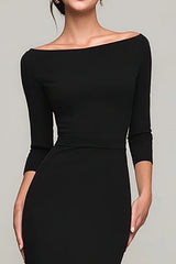 Simple Mermaid Bateau Neck Black Tie Dress