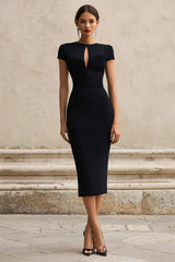 Black Pencil Keyhole Midi Formal Dress