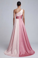 Pink Colorblock A-Line One Shoulder Formal Dress