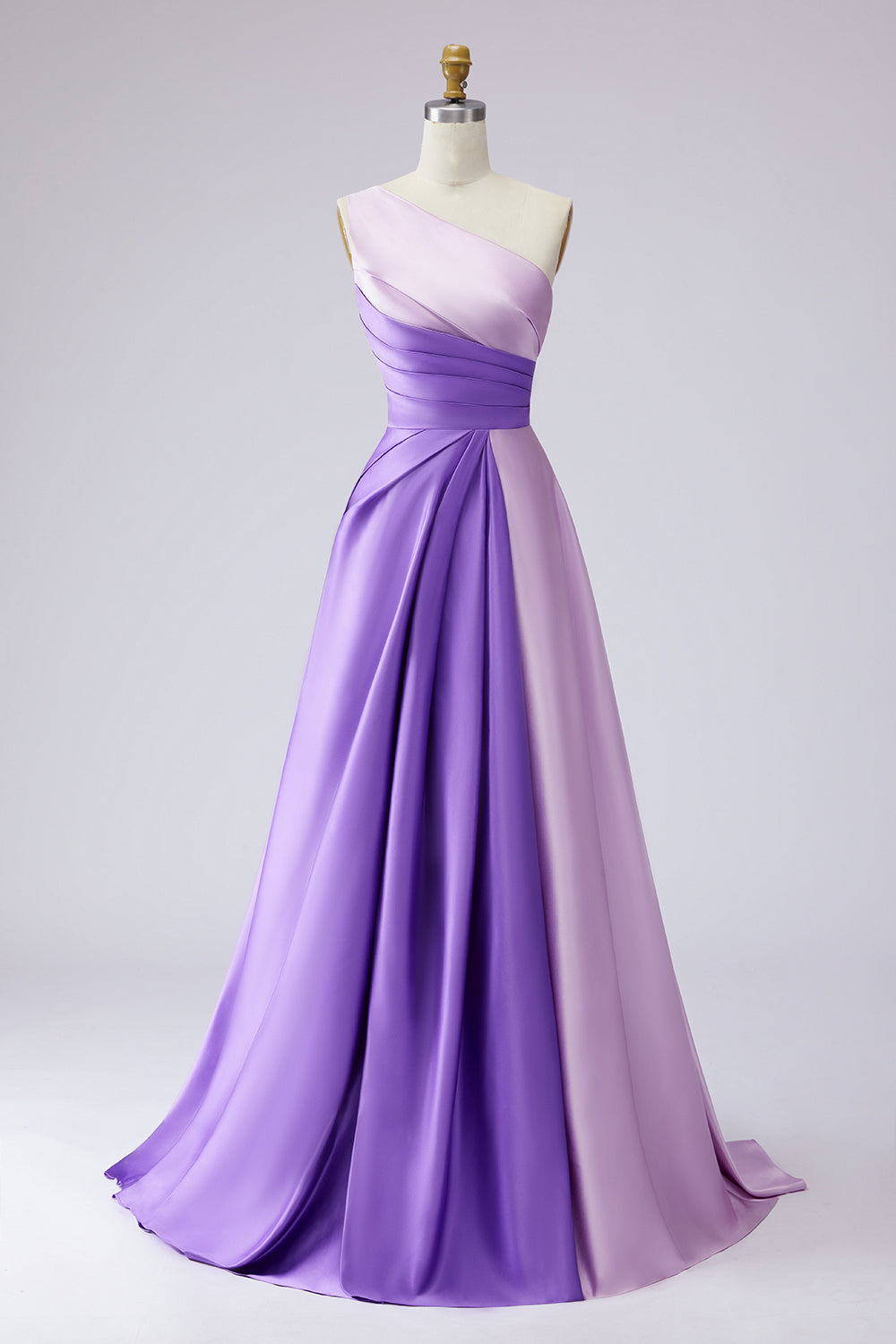 Pink Colorblock A-Line One Shoulder Formal Dress