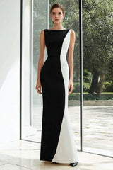 Sheath Black and White Bateau Neck Long Formal Dress
