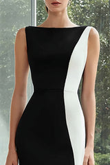 Sheath Black and White Bateau Neck Long Formal Dress