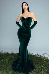 Dark Green Corset Mermaid Velvet Sweetheart Formal Dress