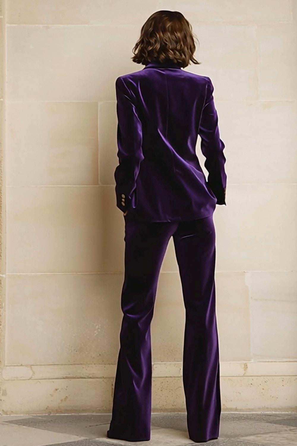 Purple Velvet Peak Lapel 2 Piece Women Suits