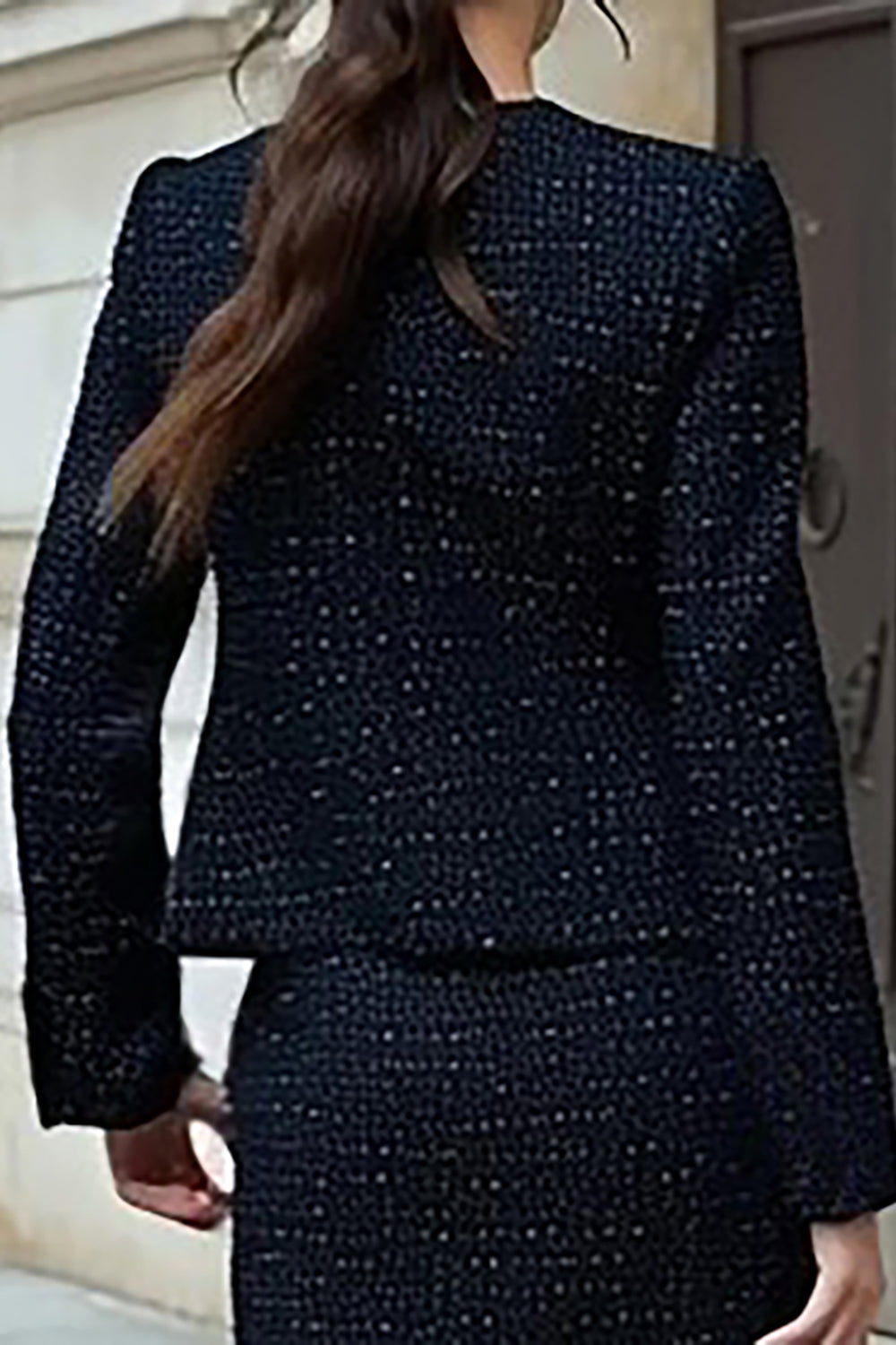 Black Mix Pencil 2 Piece Single Breasted Tweed Work Dress